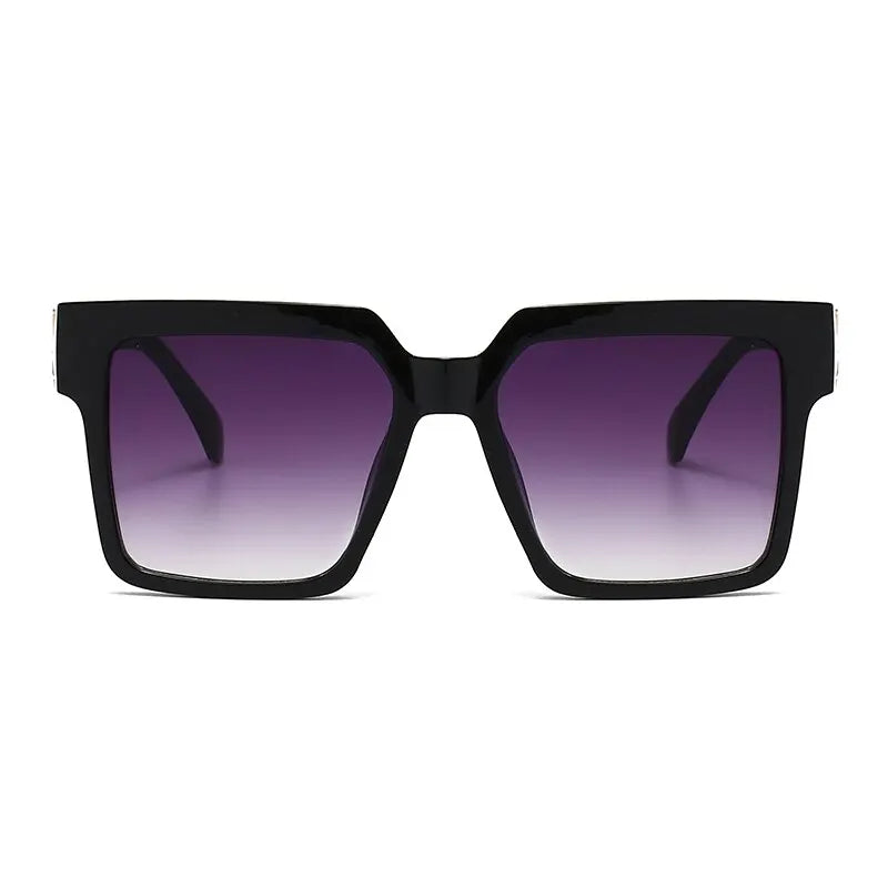 Black Oversized Square Sunglasses for Women | Black Designer Frames with Gold Accents
