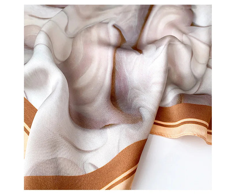 Marble Print Silk Satin Square Scarf | 53x53cm
