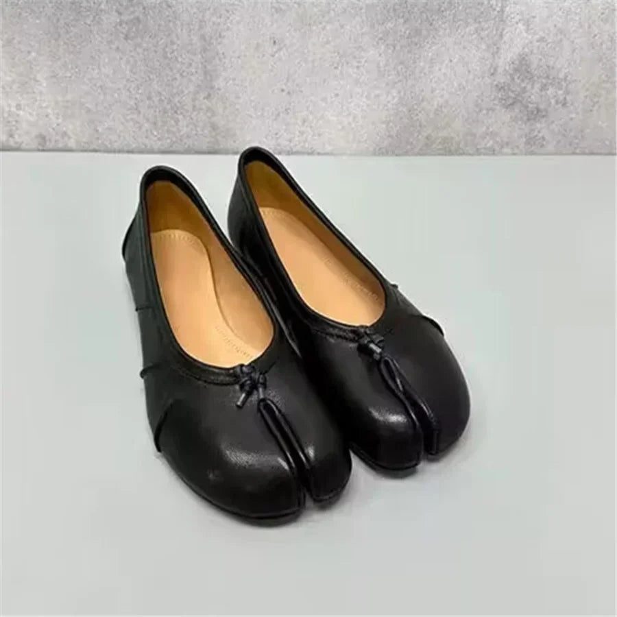 Split Toe Tabi Ballet Flats – Slip-On Leather Loafers for Women