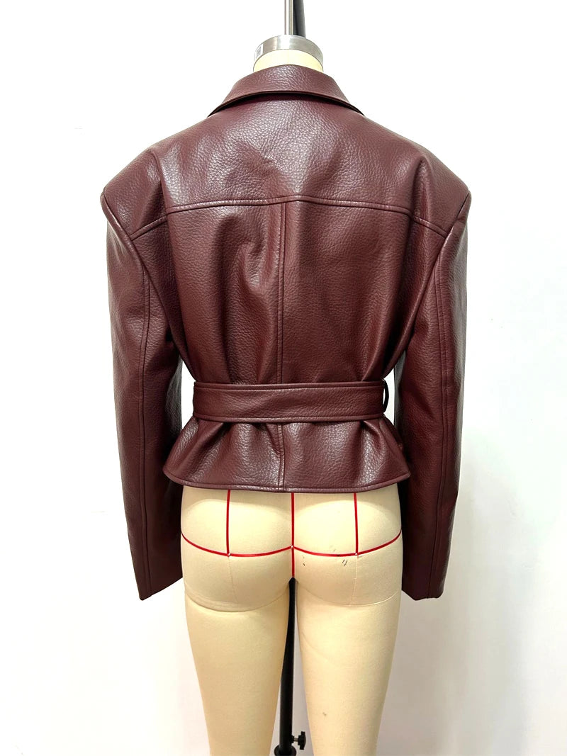 Women's Belted Faux Leather Wrap Jacket | XS–3XL