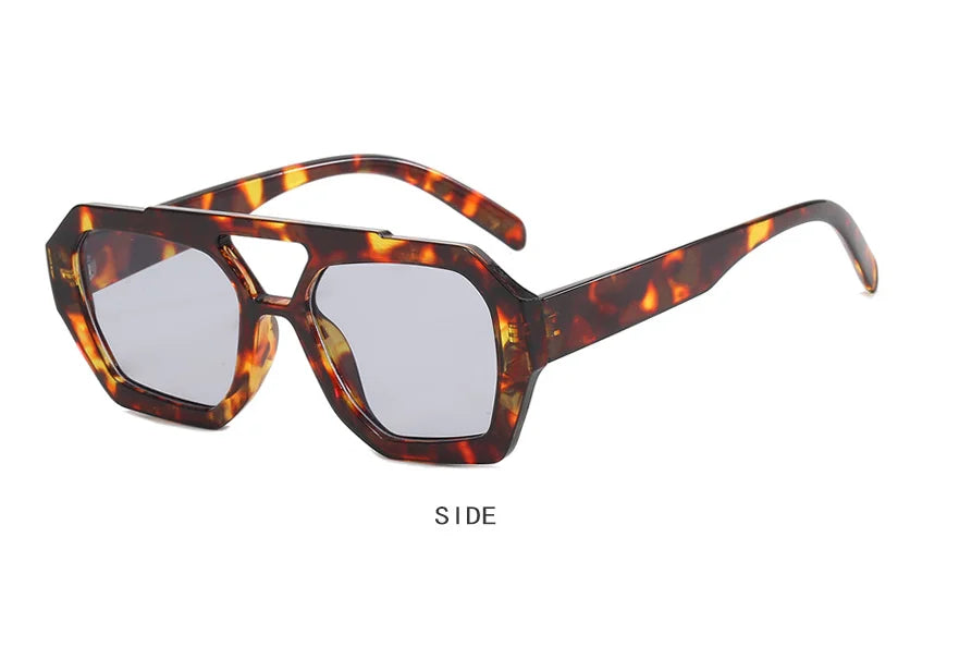 Tortoise Shell Double Beam Geometric Sunglasses | Retro Oversized Eyewear