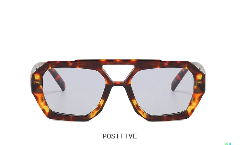 Tortoise Shell Double Beam Geometric Sunglasses | Retro Oversized Eyewear