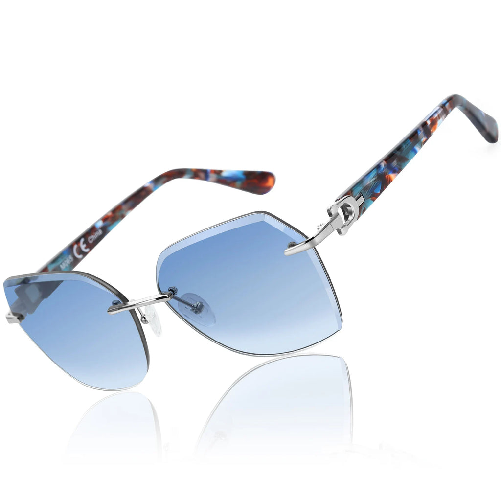 Rimless Oversized Butterfly Sunglasses | UV400 | Diamond-Cut Lenses