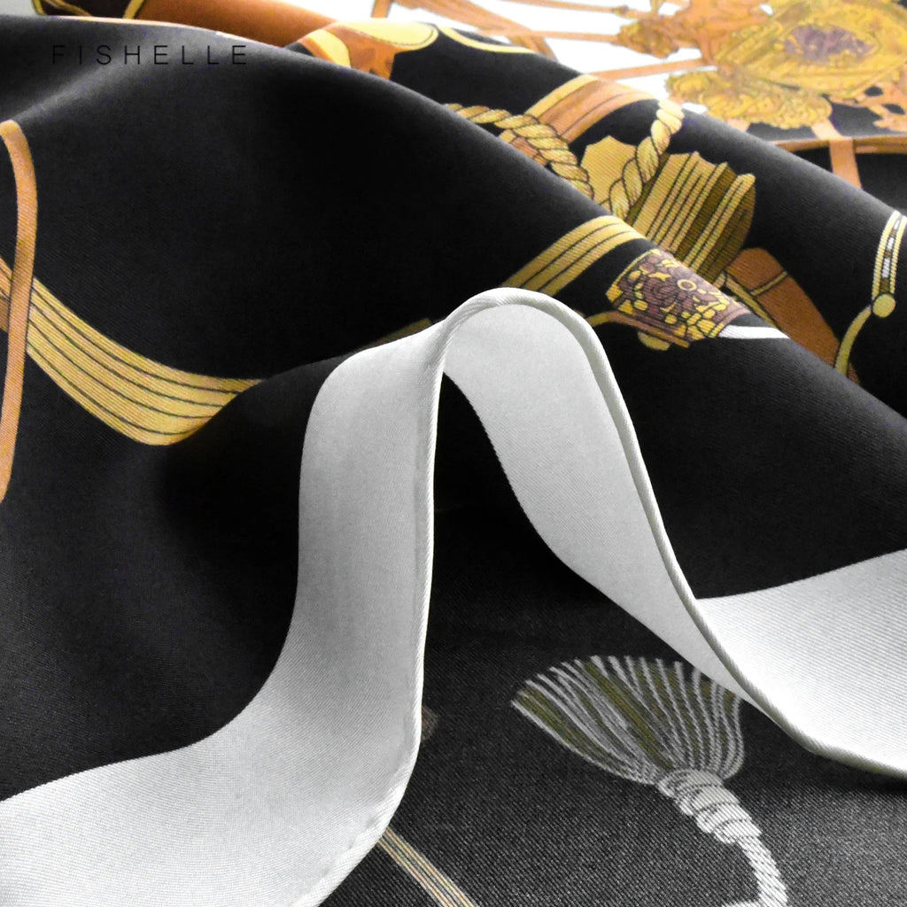 Equestrian Wheel Print Silk Shawl Scarf | 90x90cm