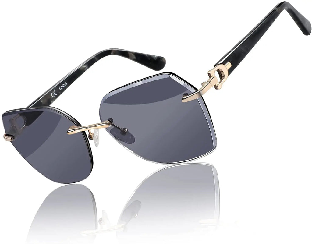 Rimless Oversized Butterfly Sunglasses | UV400 | Diamond-Cut Lenses