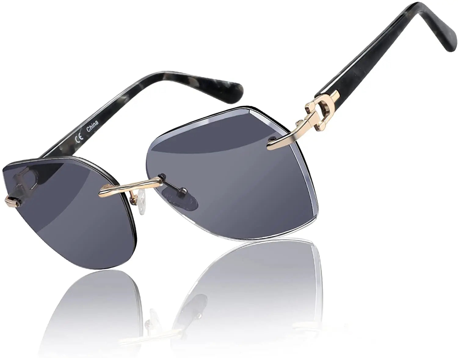 Rimless Oversized Butterfly Sunglasses | UV400 | Diamond-Cut Lenses