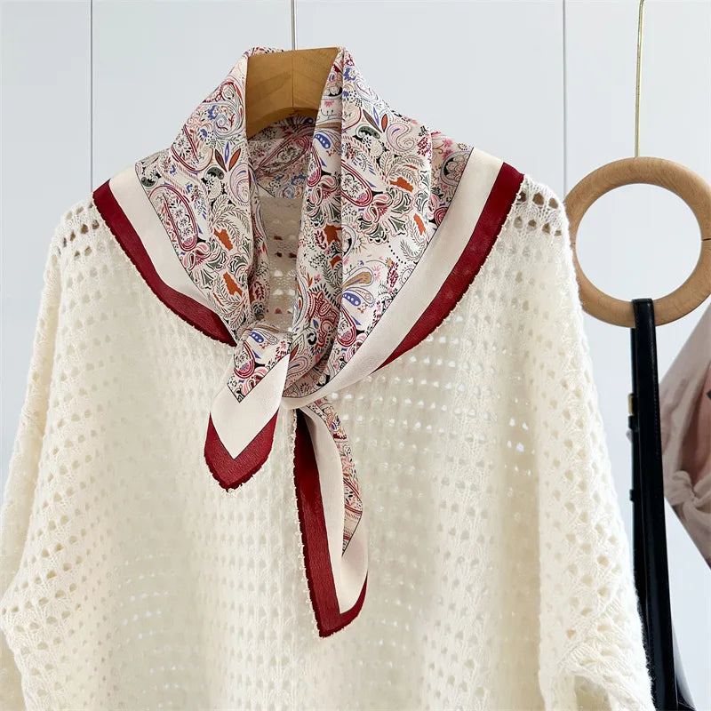 Mulberry Silk Square Scarf | Burgundy Border, Paisley Print | 65x65cm