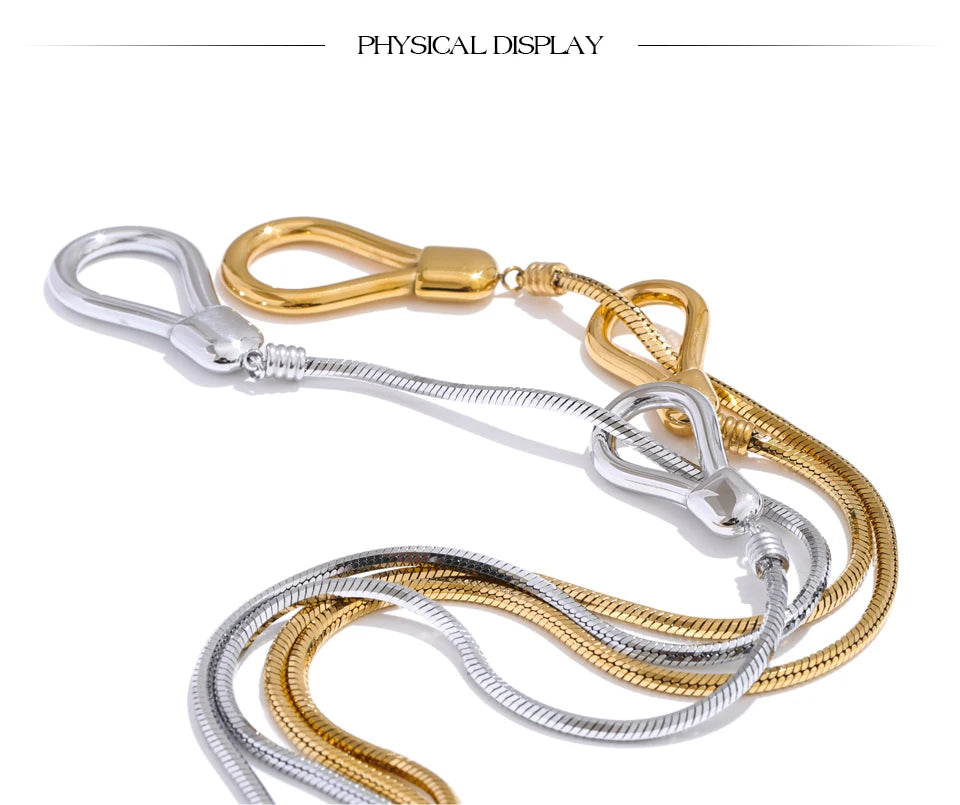 Sculptural Lariat Snake Chain Necklace – Gold & Silver | Tarnish-Resistant