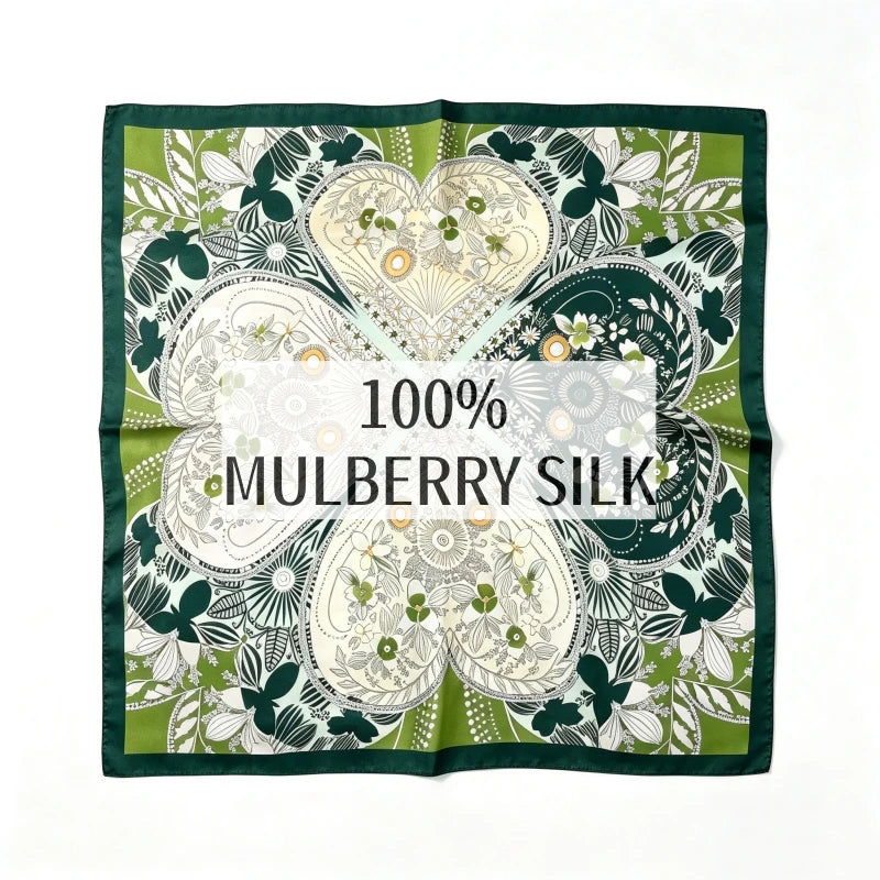 Green Botanical Print Silk Square Scarf | 68x68cm
