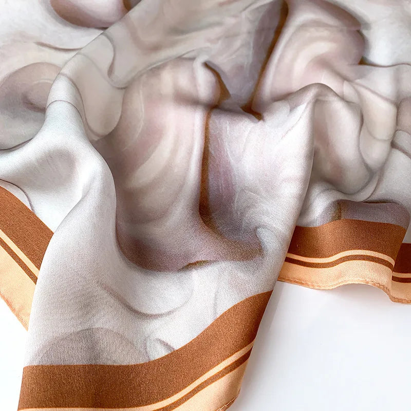 Marble Print Silk Satin Square Scarf | 53x53cm