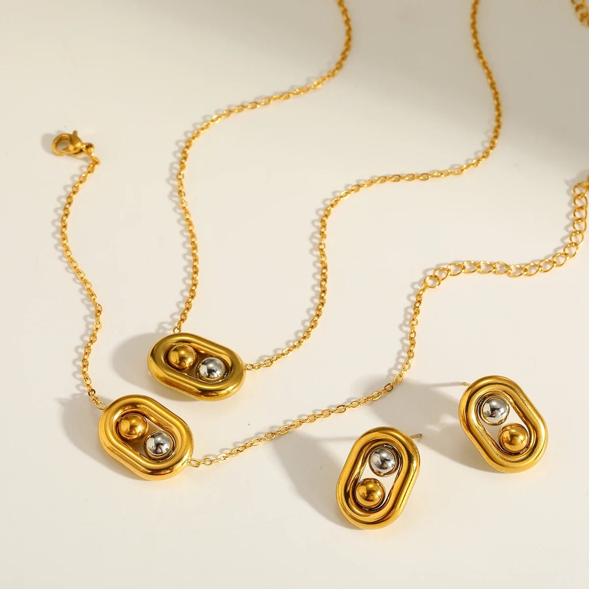 Dual Ball Oval Jewelry Set | 18K Gold Plated | Tarnish - Free & Waterproof - The PM Edit