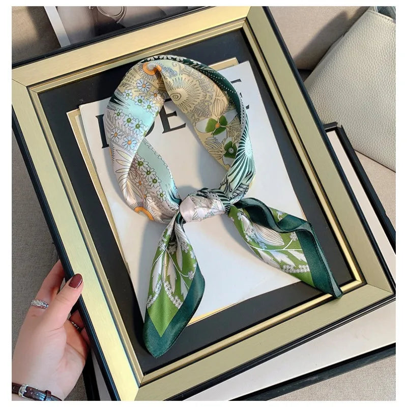 Green Botanical Print Silk Square Scarf | 68x68cm