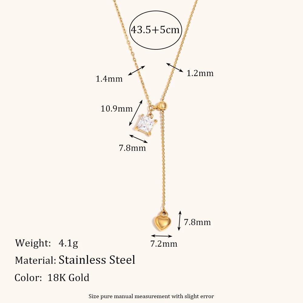 CZ Heart Tassel Necklace – Stainless Steel PVD Plated | Silver & Gold - The PM Edit