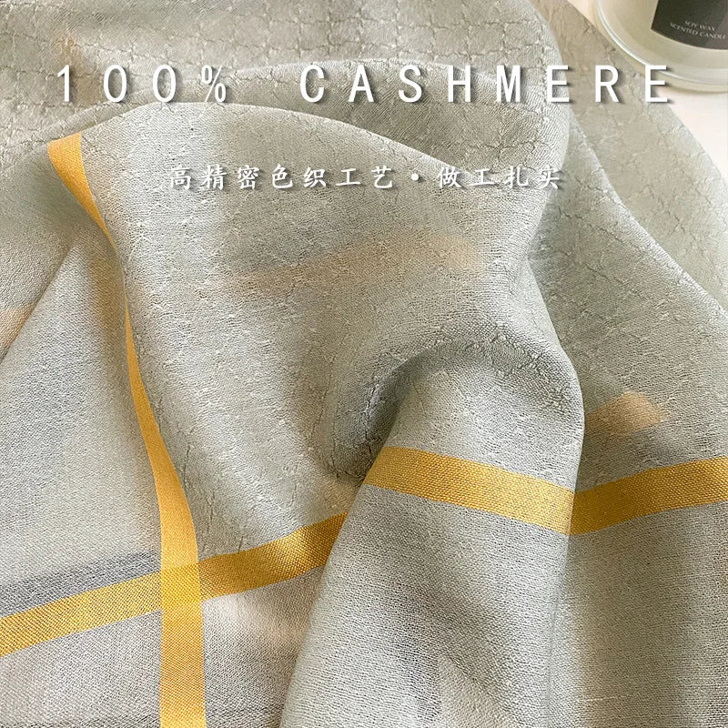 Cashmere Square Scarf | Geometric Grid Pattern, Double-Sided | 65x65cm