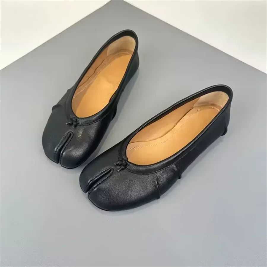 Split Toe Tabi Ballet Flats – Slip-On Leather Loafers for Women