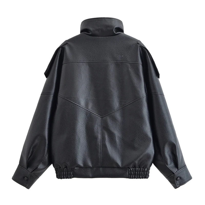 Structured Pebble Faux Leather Jacket Motorcycle Style