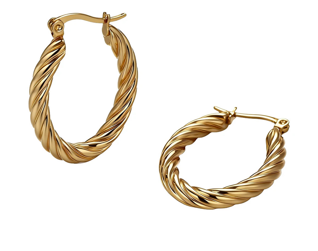 Twisted Rope Gold Hoop Earrings | 18K PVD Waterproof Stainless Steel Jewelry