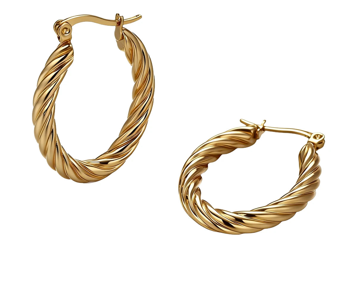 Twisted Rope Gold Hoop Earrings | 18K PVD Waterproof Stainless Steel Jewelry