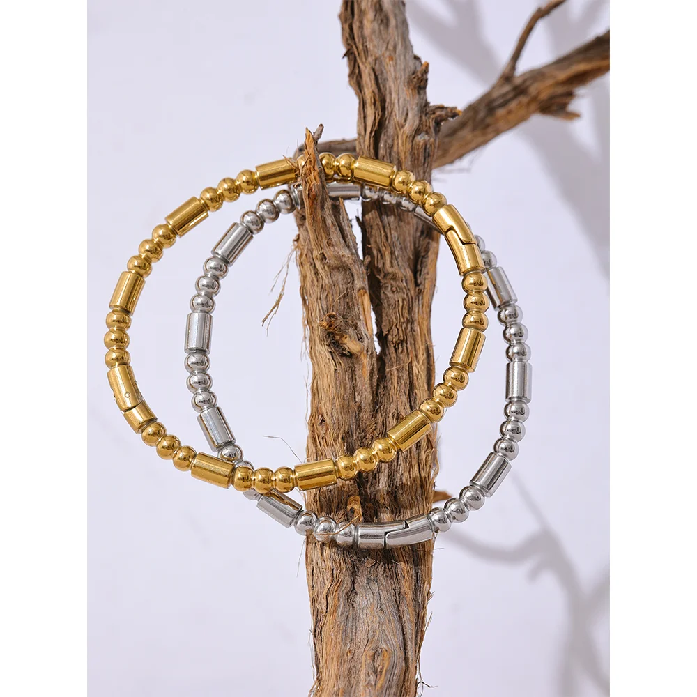 Textured Stainless Steel Bangle Bracelet, Gold & Steel