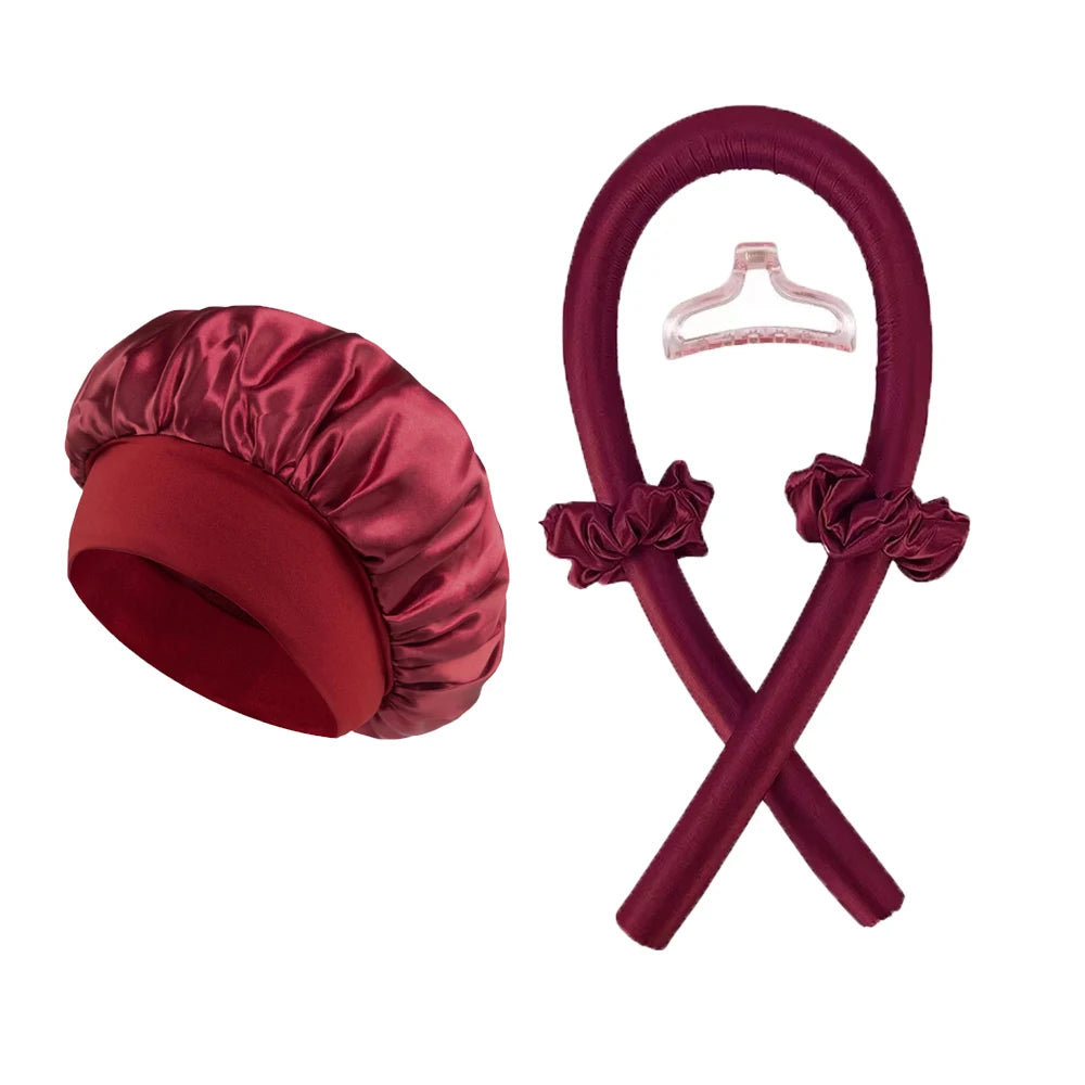 Heatless Curl Set with Satin Sleeping Cap | Heat-Free Overnight Curls