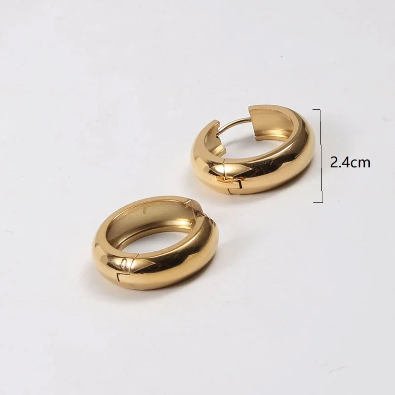 Thick Gold Huggie Hoop Earrings | 18K Gold Plated Stainless Steel Waterproof Jewelry