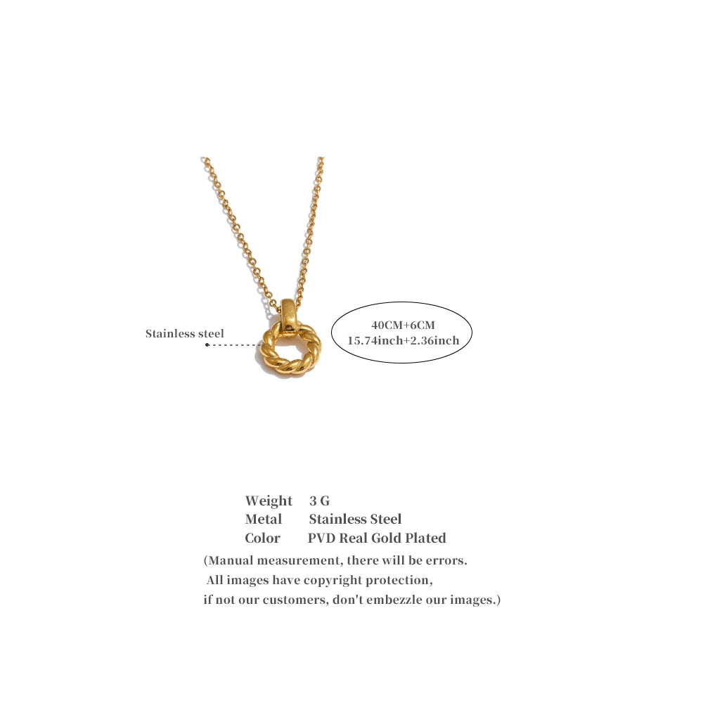 Twisted Rope Circle Pendant Necklace | 18K PVD Gold & Silver Stainless Steel Jewelry