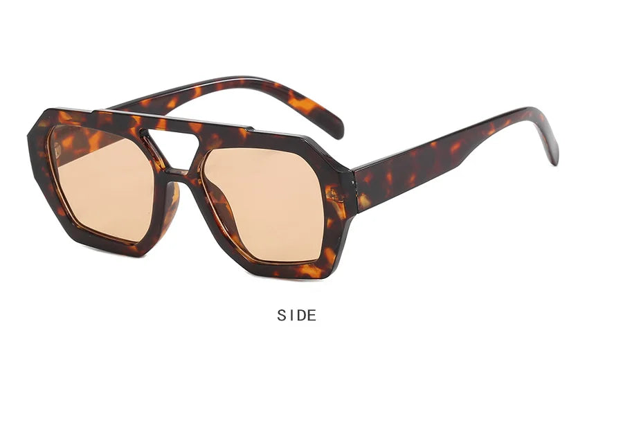 Tortoise Shell Double Beam Geometric Sunglasses | Retro Oversized Eyewear