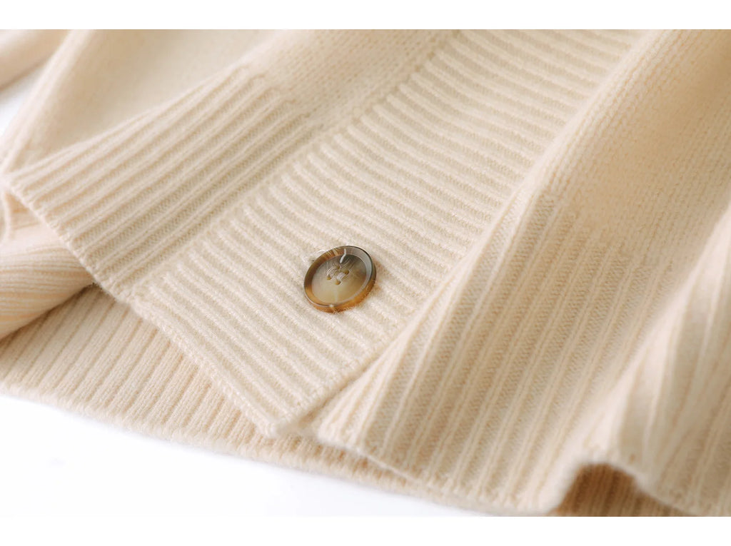 Wool V-Neck Cardigan | Cable Sleeve Detail, Oversized Fit | Women's