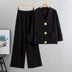 Load image into Gallery viewer, 2-Piece Knit Lounge Set with Gold Button Detail – Cozy Meets Chic
