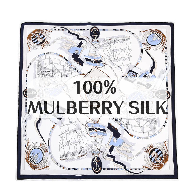 Mulberry Silk Square Scarf | Nautical Print, 53x53cm