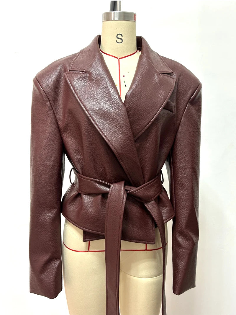 Women's Belted Faux Leather Wrap Jacket | XS–3XL
