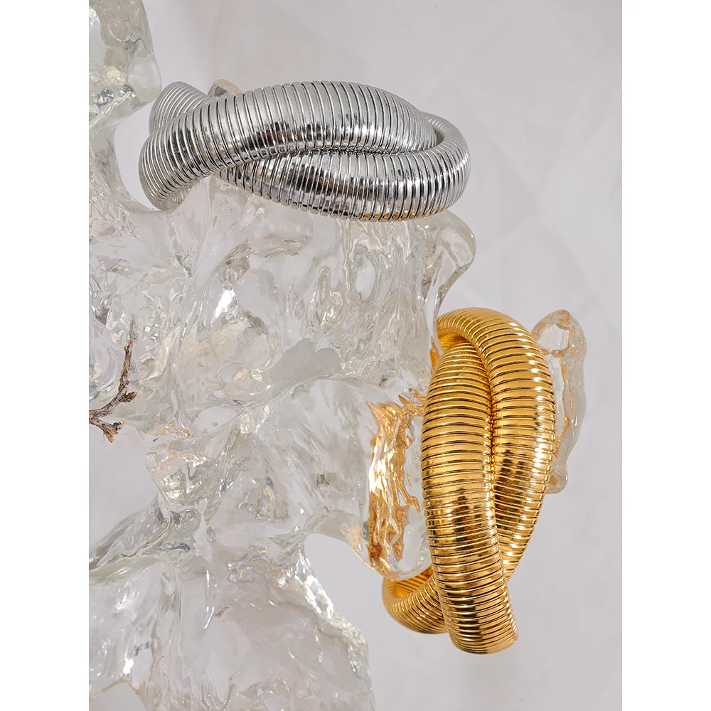 Chunky Ribbed Omega Tube Bangle Bracelet | 18K PVD Gold & Silver Stainless Steel Jewelry