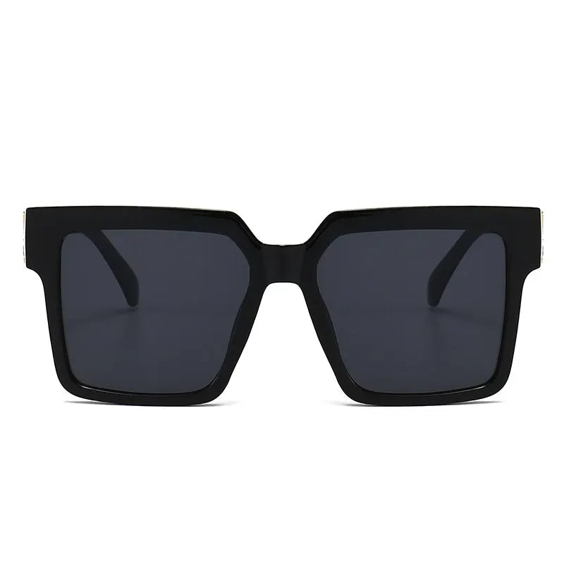 Black Oversized Square Sunglasses for Women | Black Designer Frames with Gold Accents
