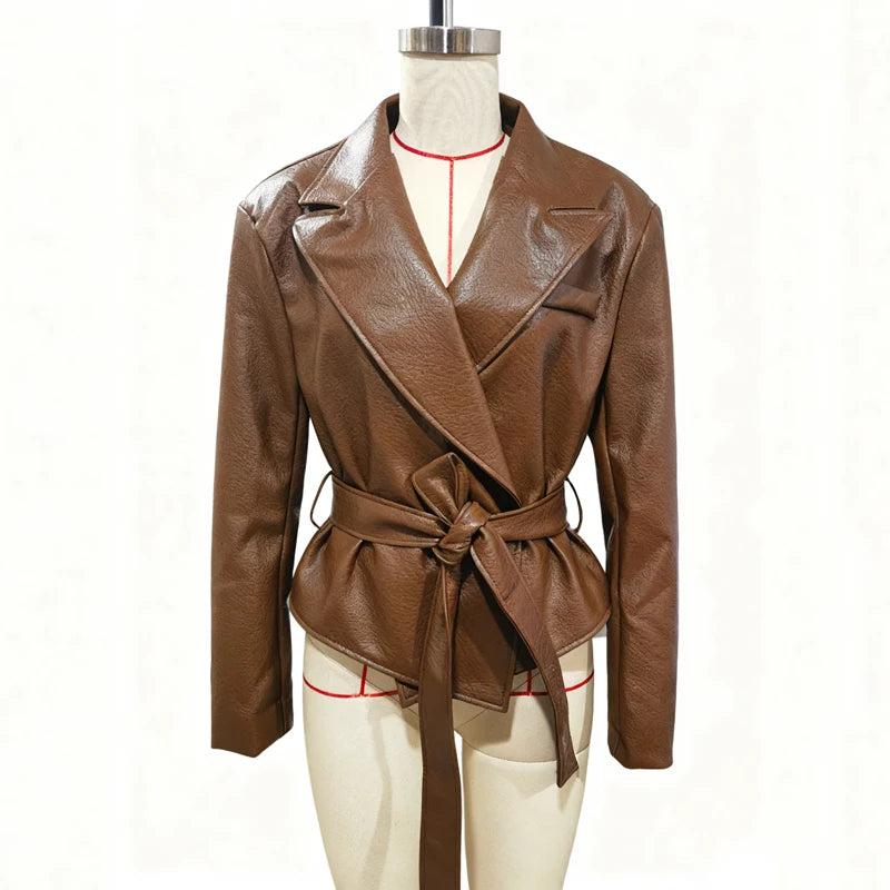 Women's Belted Faux Leather Wrap Jacket | XS–3XL