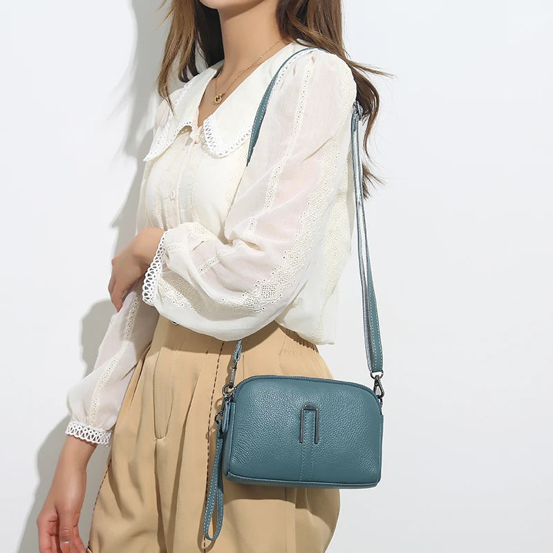 Genuine Cow Leather Crossbody Messenger Flap Bag for Women