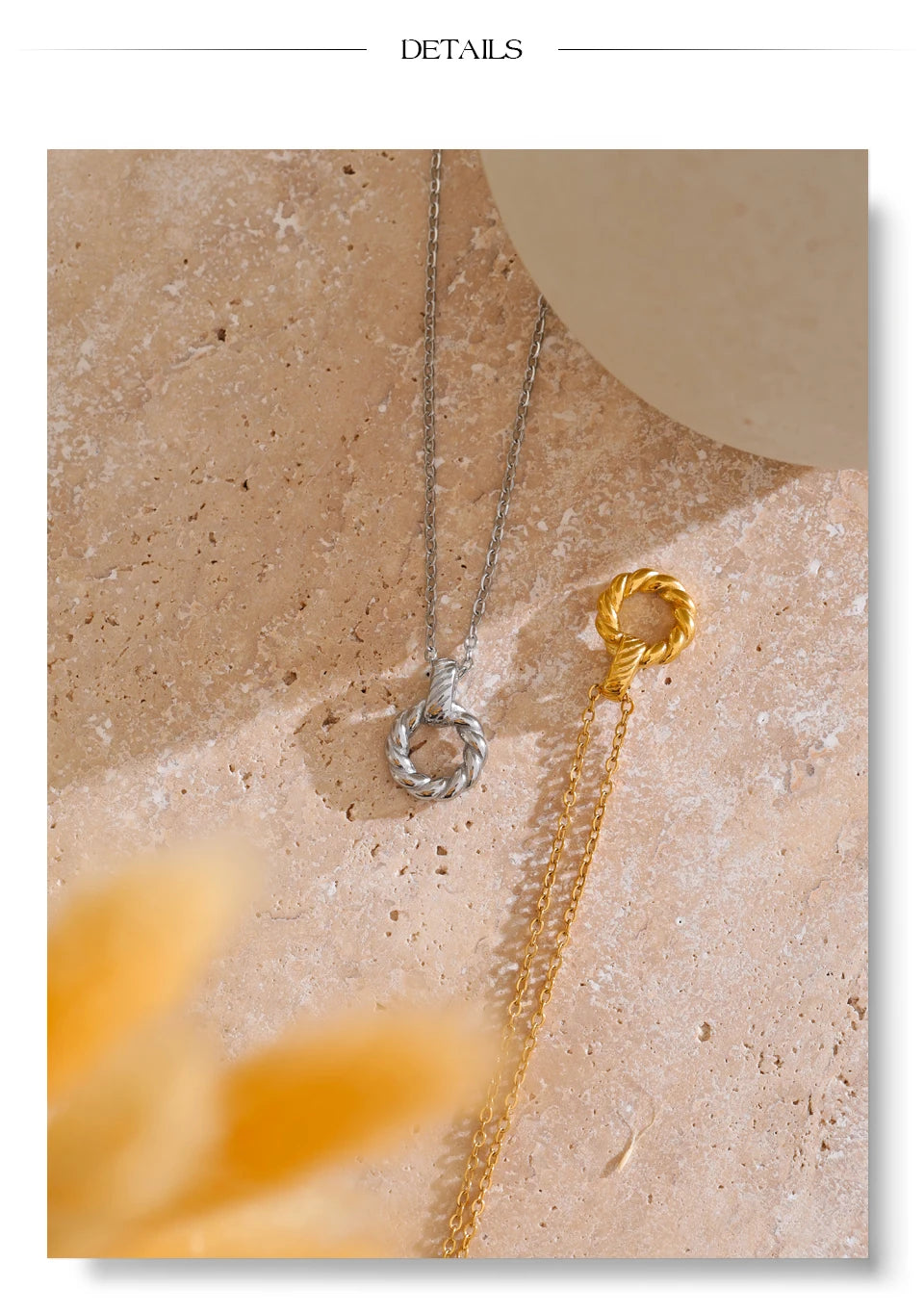 Twisted Rope Circle Pendant Necklace | 18K PVD Gold & Silver Stainless Steel Jewelry