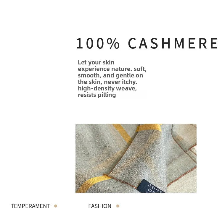 Cashmere Square Scarf | Geometric Grid Pattern, Double-Sided | 65x65cm