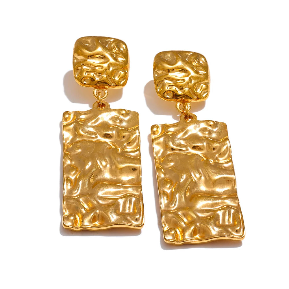 Women's Geometric Stainless Steel Rectangle Drop Earrings | PVD Gold & Steel Options