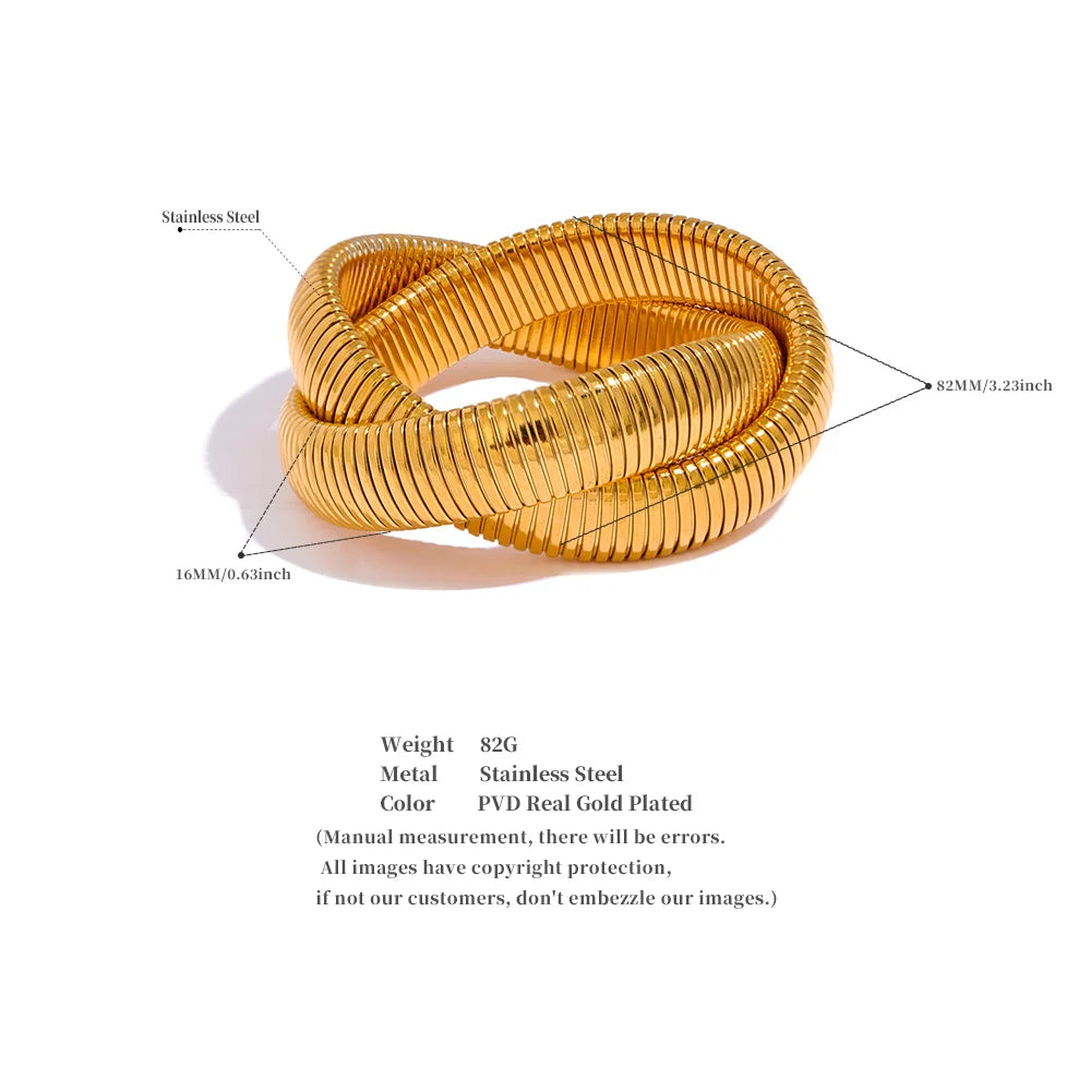 Chunky Ribbed Omega Tube Bangle Bracelet | 18K PVD Gold & Silver Stainless Steel Jewelry