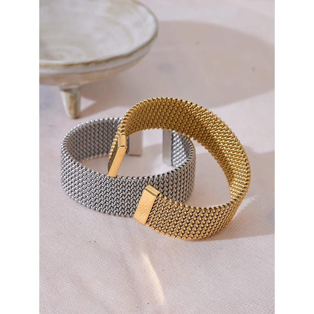 23mm Stainless Steel Geometric Open Cuff Bracelet | Gold & Platinum