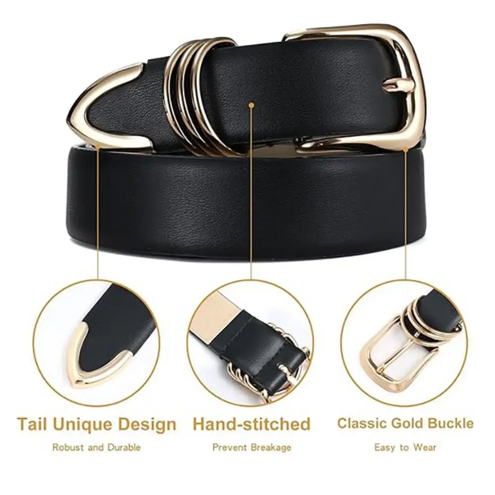 Triple - Ring Gold Buckle PU Leather Belt | Women's Fashion Waist Belt - The PM Edit