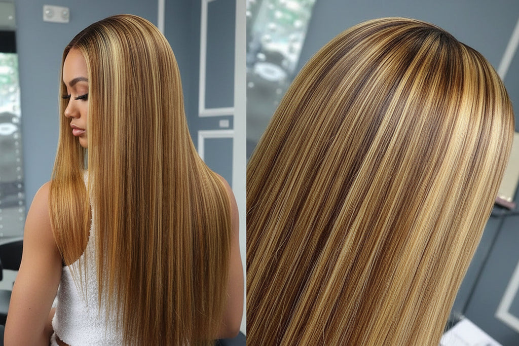 5x5 P4/27 Honey Blonde Ombre Highlight HD Lace Front Wig | 180% Density | 100% Human Hair