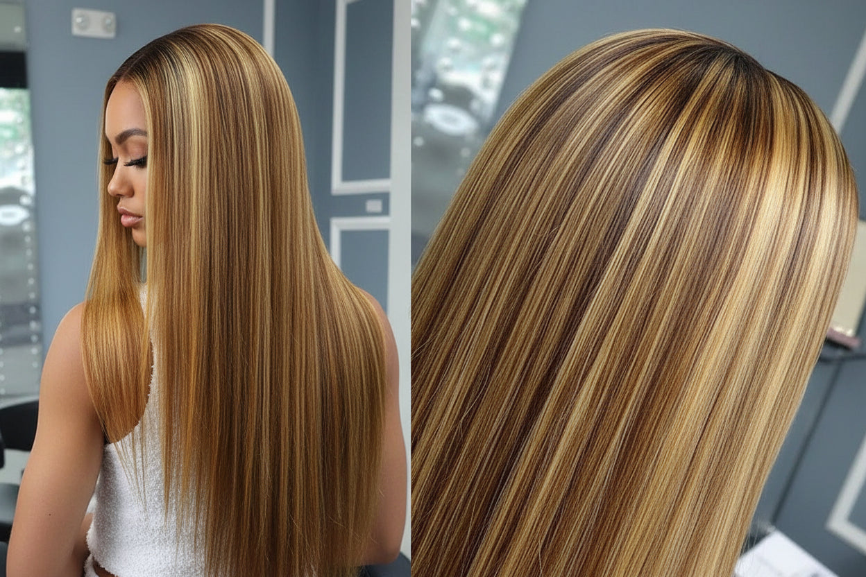 5x5 P4/27 Honey Blonde Ombre Highlight HD Lace Front Wig | 180% Density | 100% Human Hair
