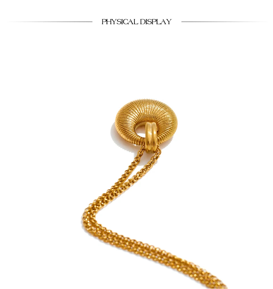 Textured Donut Pendant Necklace | 18K PVD Gold Plated Stainless Steel Jewelry