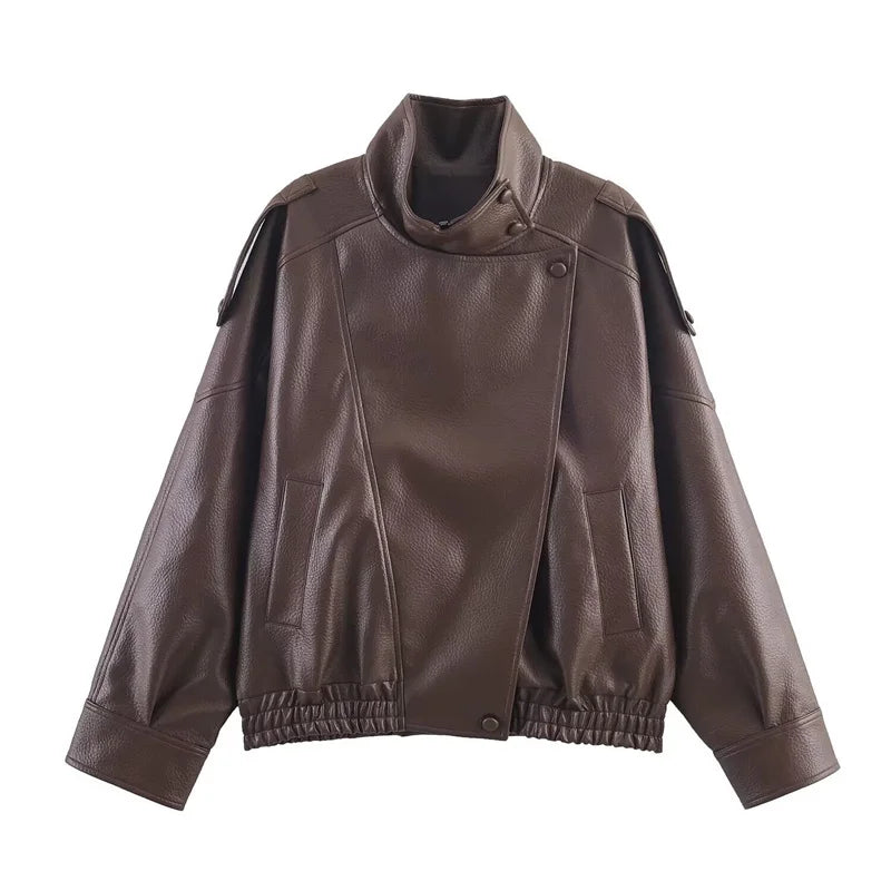 Structured Pebble Faux Leather Jacket Motorcycle Style