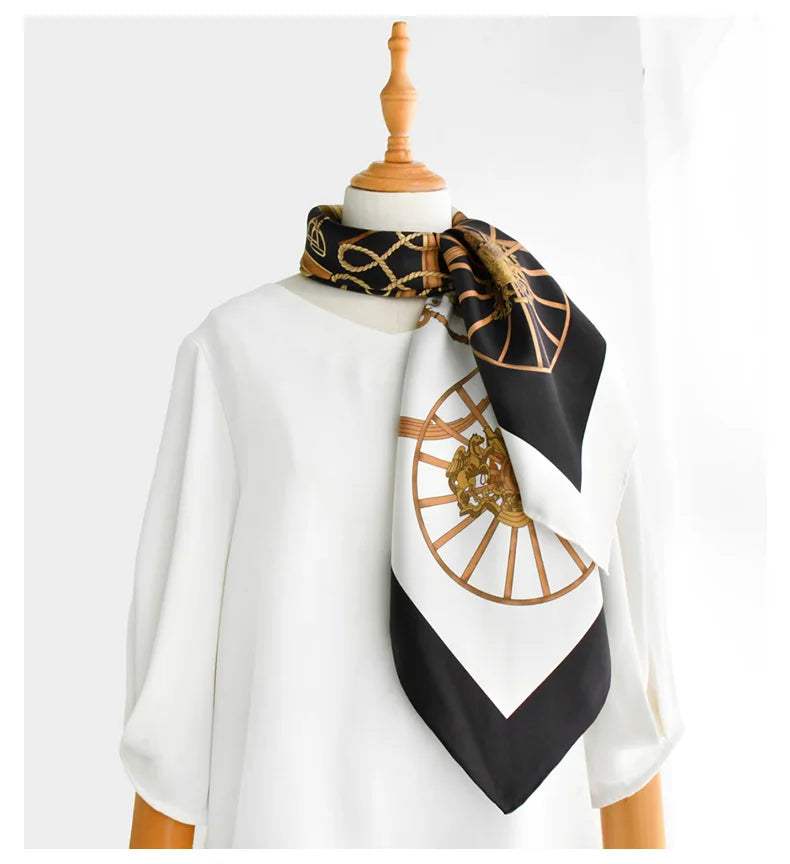 Equestrian Wheel Print Silk Shawl Scarf | 90x90cm