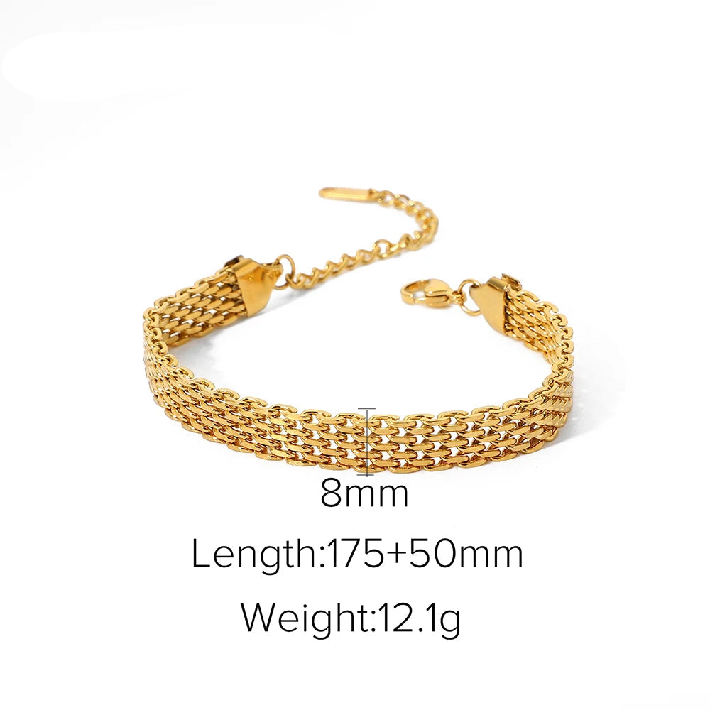Wide Woven Mesh Chain Bracelet | 18K Gold Stainless Steel