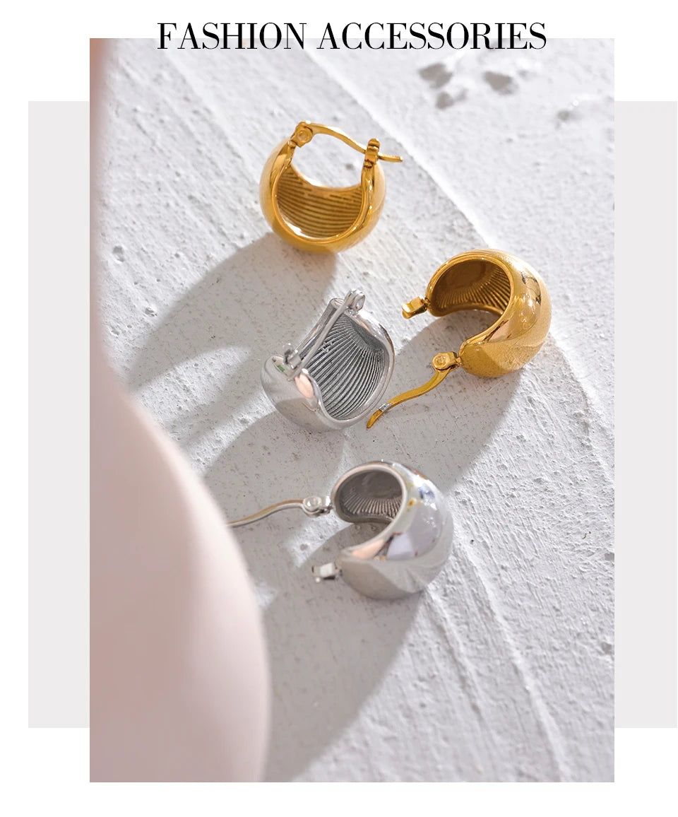 Chunky Dome Hoop Earrings | 18K Gold & Silver Stainless Steel