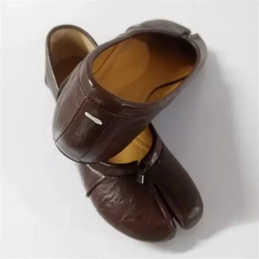 Split Toe Tabi Ballet Flats – Slip-On Leather Loafers for Women