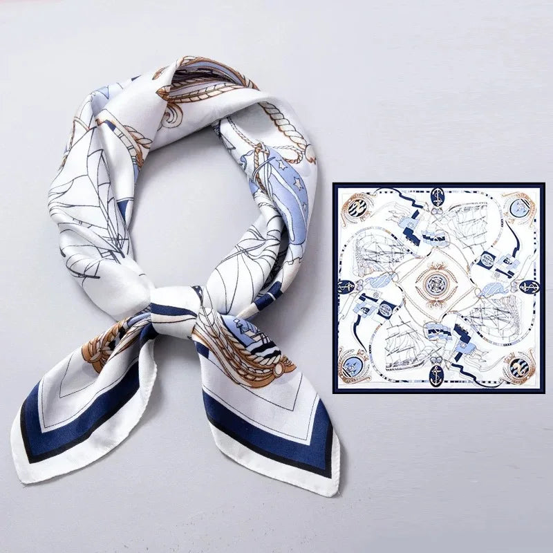 Mulberry Silk Square Scarf | Nautical Print, 53x53cm